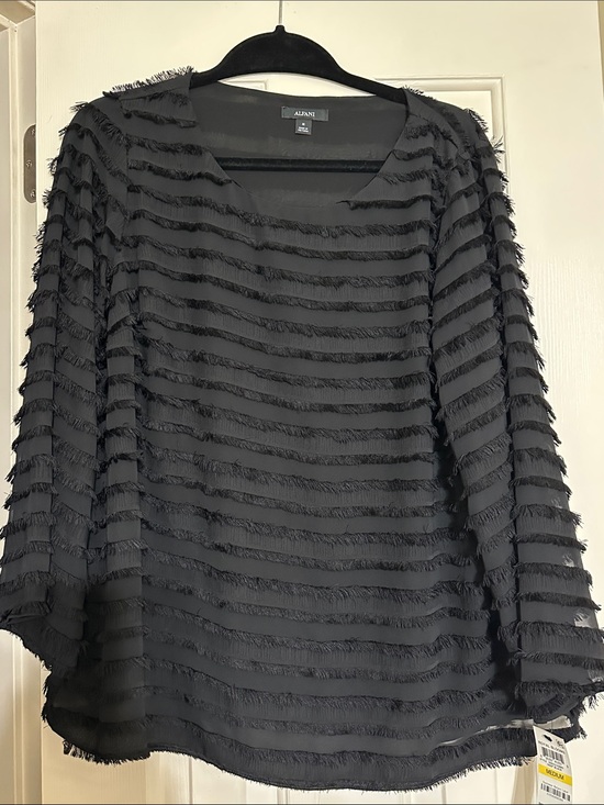 Alfani Sweaters - Alfani Black Fringe-Stripe Scoop Neck blouse